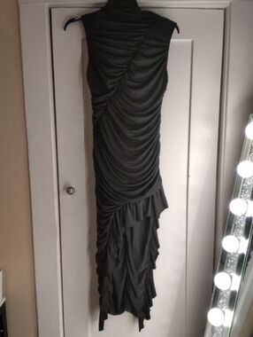 Asymmetrical Black Ruched Maxi Dress - Unbranded